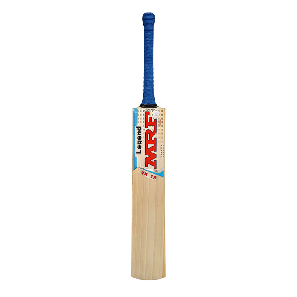 Lightweight MRF Legend VK 18 Bat featuring a traditional round cane handle.