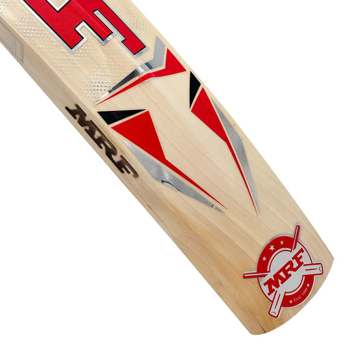 Side profile of MRF VK 18 Legend Bat highlighting its smooth finish.
