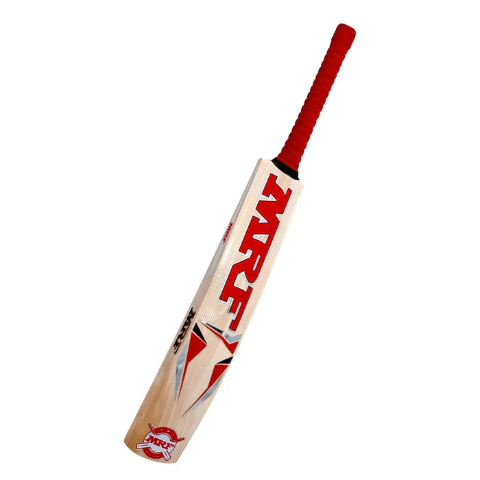 Close-up of MRF VK 18 Legend Bat with 7-10 straight grains for durability.
