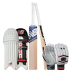 New Balance TC 860 Cricket Set complete package with bat, gloves, and pads displayed together