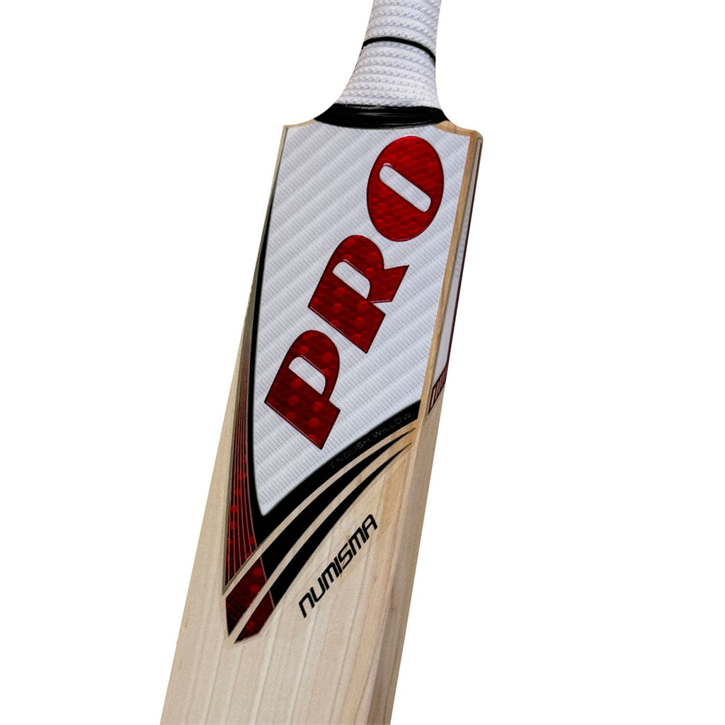 High-performance cricket bat stickers on the Protos Numisma English Willow series.