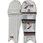 Pair of white Gunn & Moore Rival 505 Batting Pads displaying front cane facing and rear bolsters