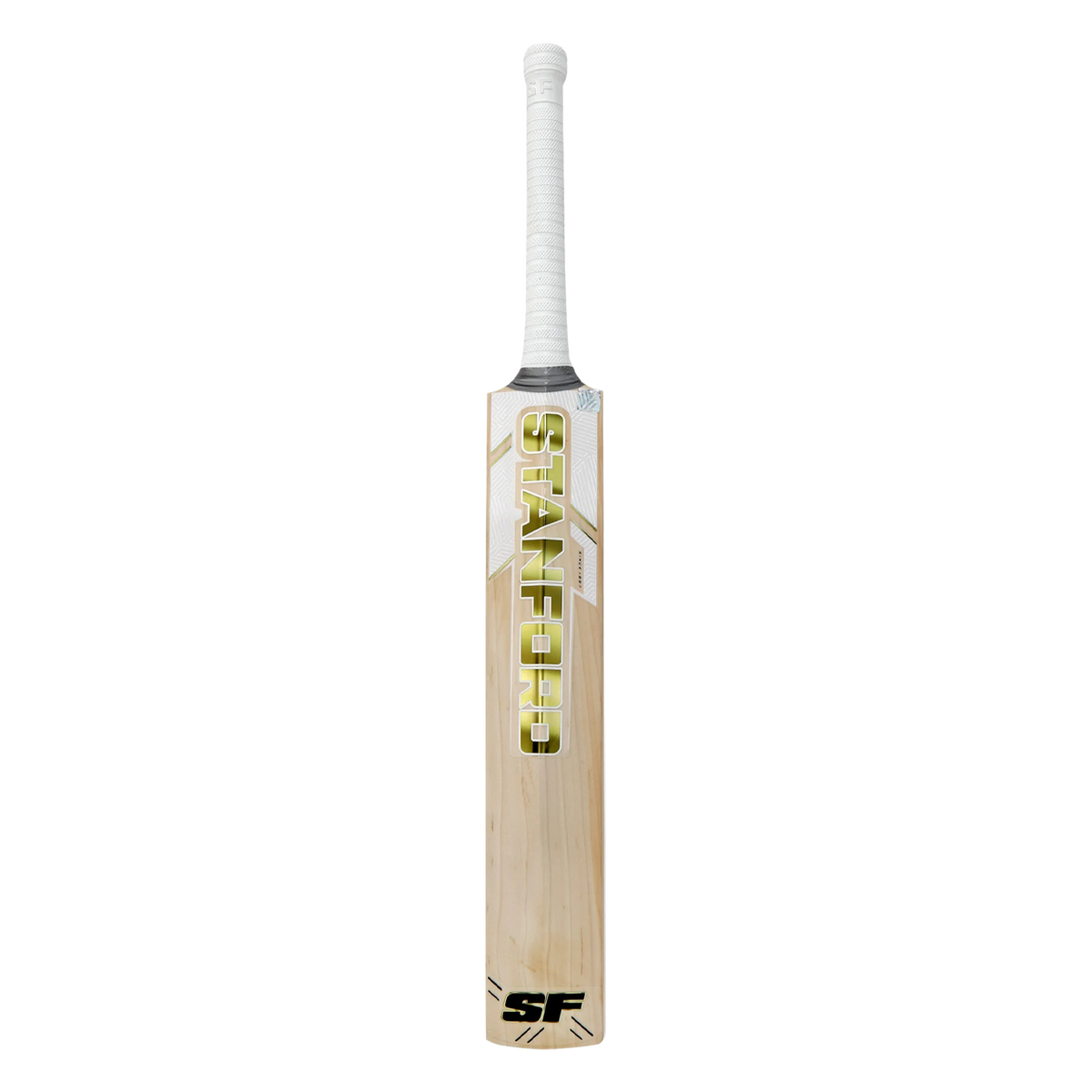  Bottom view showing the reinforced toe of the English willow cricket bat.

