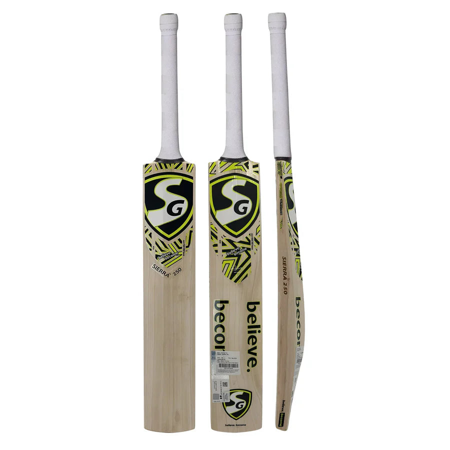 SG Sierra 250 English Willow Cricket Bat with round cane handle and 4-6 straight grains.