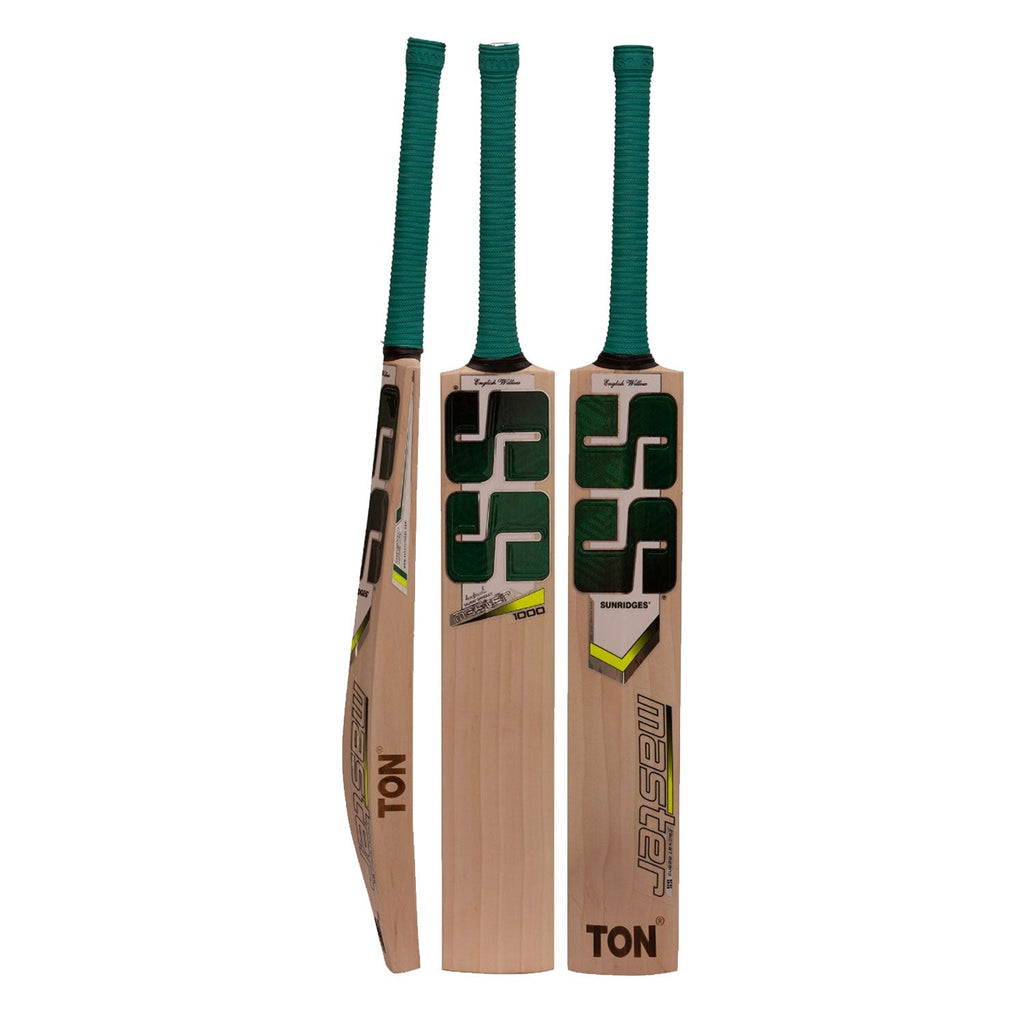 SS Master 1000 English Willow Cricket Bat front view showing premium wood grains and thick edges.