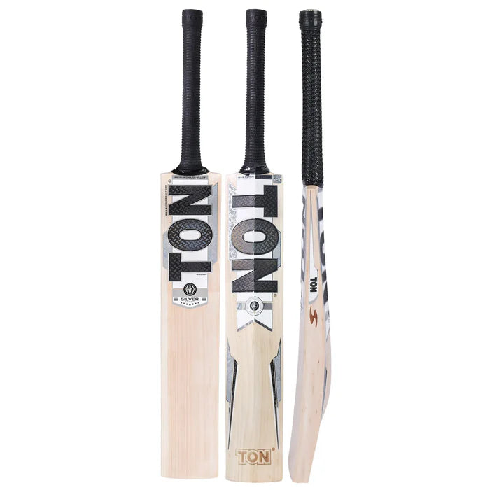 SS TON Silver Edition English Willow Cricket Bat - SH with premium chrome stickers and Sarawak cane handle.
