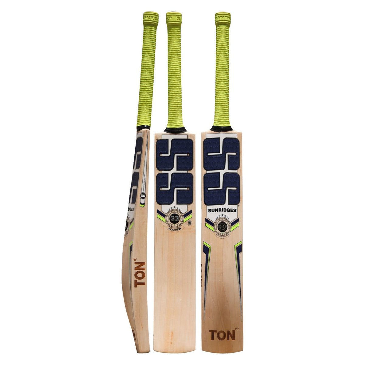 SS Ton Waves English Willow Cricket Bat front face showing clean grains and wide play area.