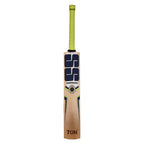 Back of SS Ton Waves English Willow Cricket Bat displaying embossed chrome stickers and spine.