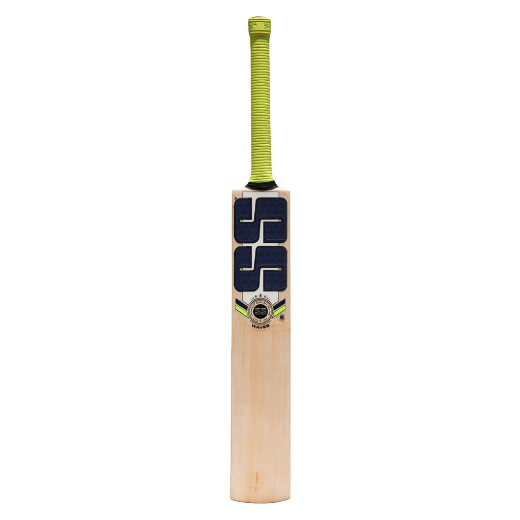 Close-up of shock-absorbing short handle on SS Ton Waves bat with premium grip.